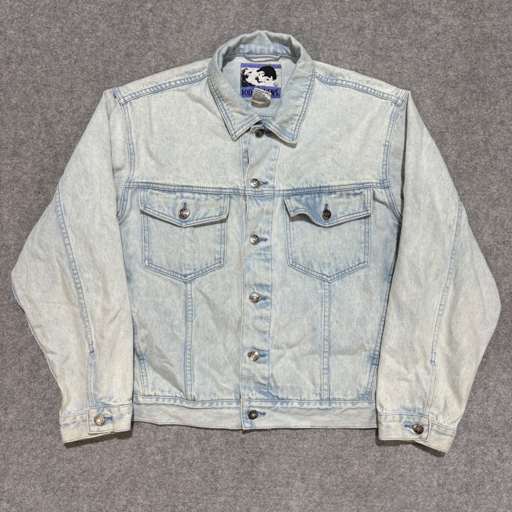 Todays News Vintage Mens Light Wash Denim Trucker Jacket Size L 90s Acid Wash